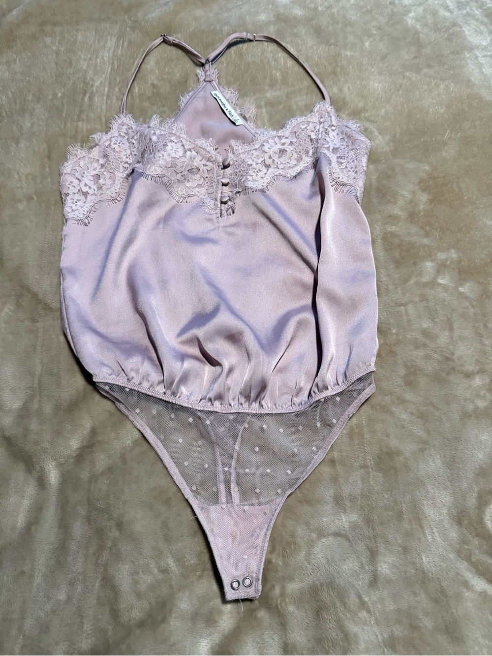 Abercrombie & Fitch Lace Trim Satin Bodysuit in Dusty Purple